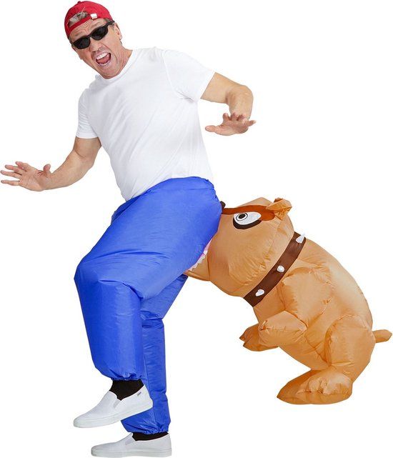 Widmann - Carry Me Hond Kostuum - Opblaasbaar - Blauw/Bruin - One Size - Mannen