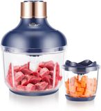 Bear Hakmolen QSJ-D03Q1 – Dubbele Glazen Kom (0,6L + 2L) – 300W – 2 Snelheden – RVS Messen – Compacte Keukenmachine voor Snijden, Hakken & Pureren