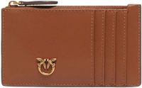 PINKO Airone Cardholder Sheep Nappa Chevron Marrone - Leone - Antique Gold