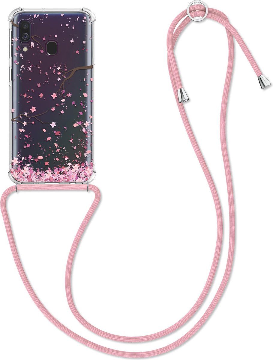 kwmobile telefoonhoesje voor Samsung Galaxy A40 - Hoesje met koord in poederroze / donkerbruin / transparant - Back cover voor smartphone