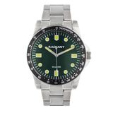 Radiant Analoge kwartshorloge voor heren, ronde behuizing van 43 mm, zwarte wijzerplaat, groene wijzerplaat, zilver/grijze stalen armband met vouwsluiting, batterij inbegrepen, waterdicht tot 5 ATM