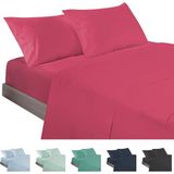 ECOMMERC3 Beddengoedset, 4-delig, voor bedden van 160 cm, gemaakt in Spanje, set met hoeslaken, dekbedovertrek en 2 kussenslopen 45 x 85 cm, kersenrood