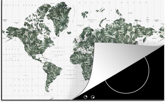 KitchenYeah® Inductie beschermer 77x51 cm - Wereldkaart - Bladeren - Tropisch - Inductiebeschermer