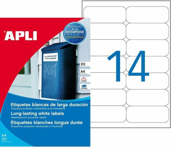 Apli White Labels 99.1 x 38.1 mm - 20 Sheets