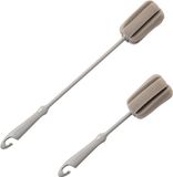 Holland Connections lot de 2 brosses éponge douces pour le nettoyage de bouteilles, manche en plastique gris pour verre à vin, brosse de lavage pour vase et pot avec crochet sans traces