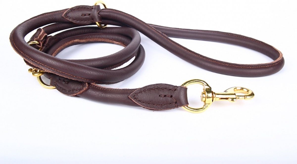 Dog's Companion Leren politielijn - 220 cm x 8 mm - messing - Bruin
