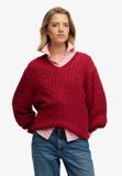 Superdry - Oversized V-hals Kabeltrui - Dames - Bordeaux Rood