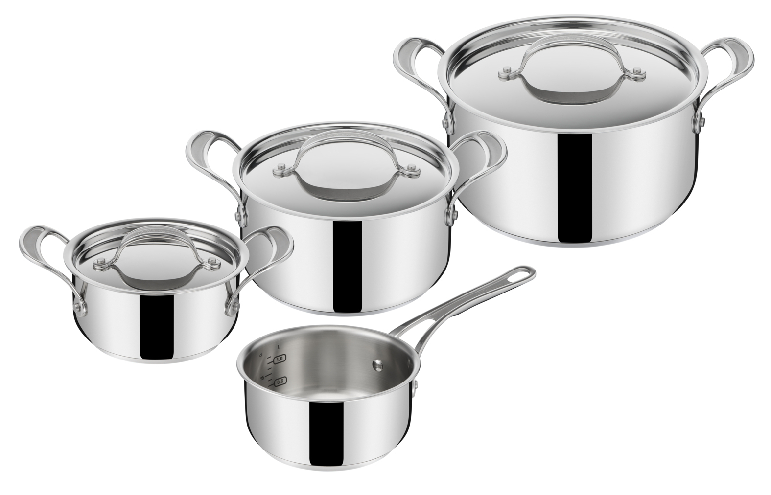 Tefal E307S7 Jamie Oliver Cook&#39;s Classic 4-delige pannenset (steelpan 16 cm + kookpannen 16/20/24 cm &amp; deksels) - inductie