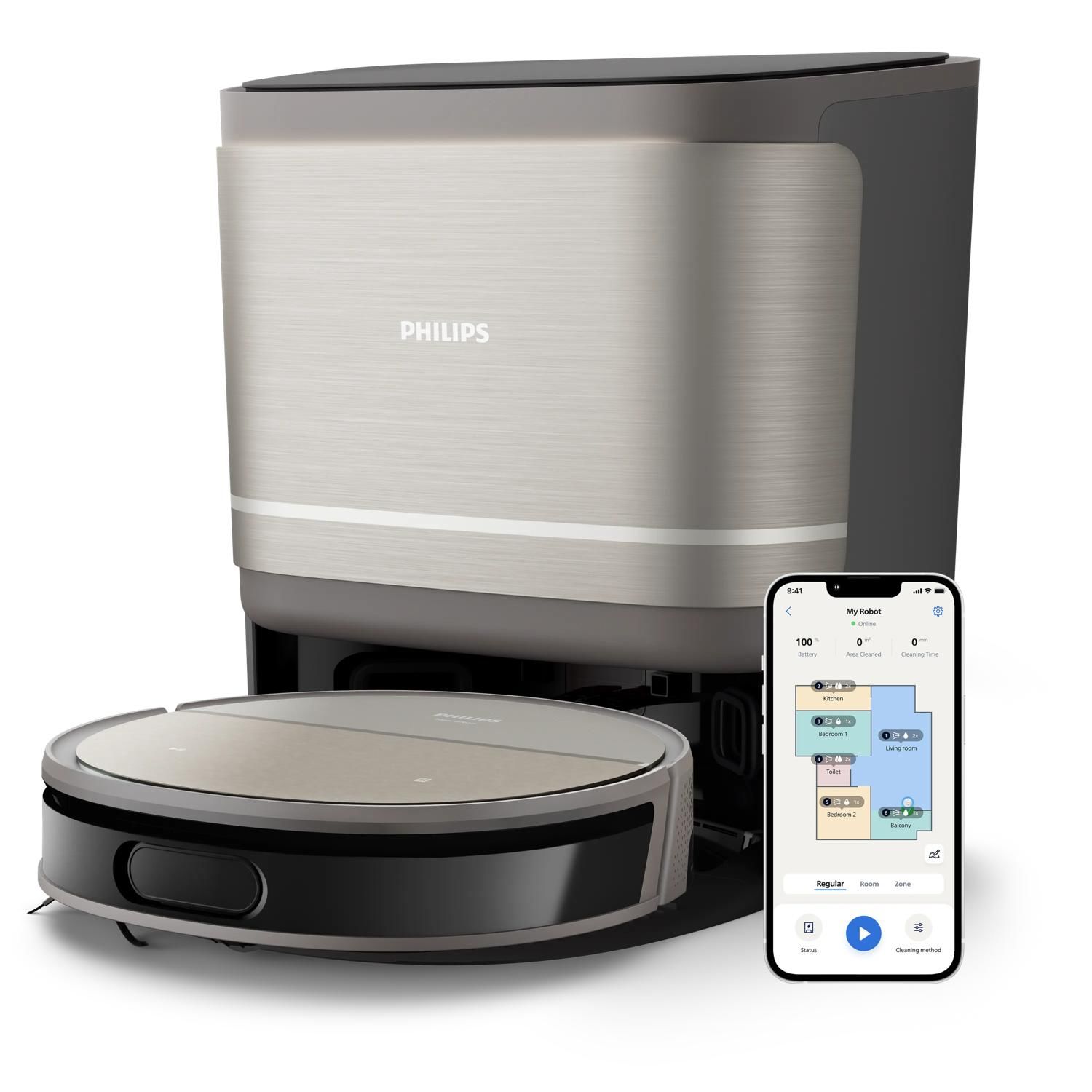 Philips HomeRun 9000-serie Robotstofzuiger - Zwart/Grijs