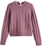 Next - Dames - Kabelgebreide trui met kraag met kanten rand - Roze