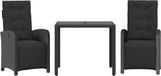 vidaXL 3-delige bistroset met kussens, zwart, polyrotan