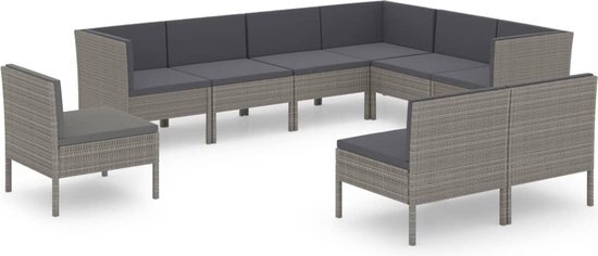 vidaXL 9-delige Loungeset met kussens poly rattan grijs