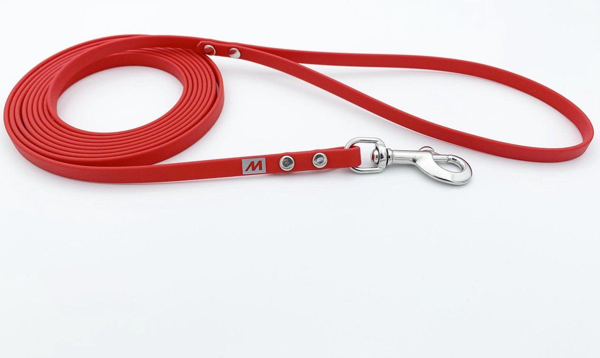 BIOTHANE Miqdi hondenriem - rood - 9 mm breed - 10 meter lang - met handvat