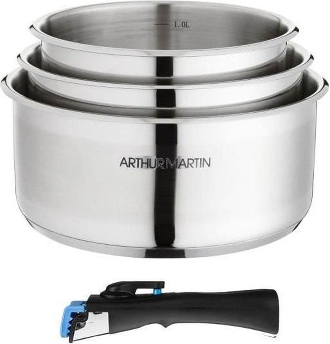Arthur Martin Set van 3 pannen 16/18/20 cm + 1 grijs handvat
