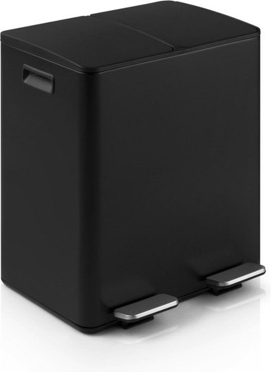Buxibo Prullenbak Afvalscheiding 60 Liter - Zwart - 2x30L - Vuilnisbak met Pedalen & Handvatten - Soft-close