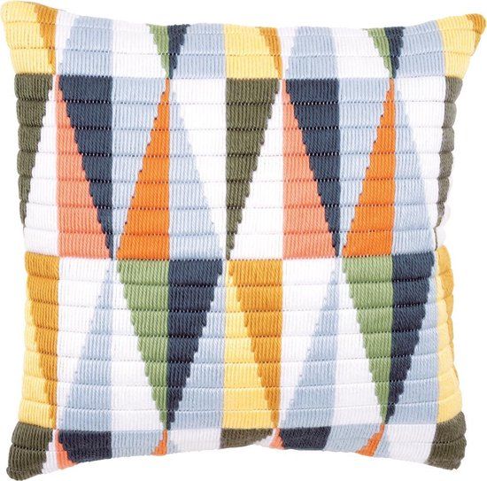 Vervaco Spansteekkussen kit Driehoeken - Wit - 40x40cm - Borduren