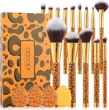 Docolor Ensemble de pinceaux de maquillage dorés à imprimé léopard 14 pièces