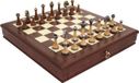 Italfama Italiaanse schaakstukken, klassiek design, metaal/hout + schaakbord van walnoot/esdoorn, 43 cm, met lade