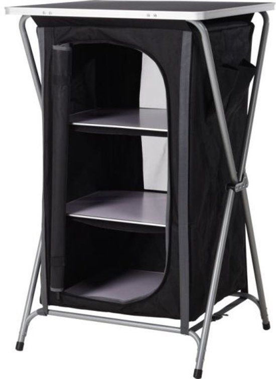 Pro Garden Campingkast vouwbaar met 3 legplanken - Zwart