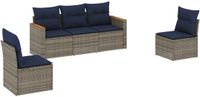 vidaXL 5-delige tuinbankset met kussens, grijs, polyrotan