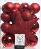 Decoris Kerstballen Set - 34-delig - Rood - Kunststof