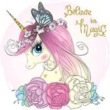 Homemania Tapijt bedrukt roze Unicorn-voor kinderen, huisdecoratie, antislip, voor woonkamer, slaapkamer, meerkleurig van polyester, katoen, 80 x 200 cm
