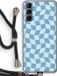 Case Company® - Samsung Galaxy S21 Hoesje met Koord - Grid Blauw - TPU Back Cover