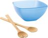 Stricker Europe Serveerschaal/saladekom met bamboe slacouvert - blauw - 2,75 liter - kunststof - D22,5 x H9,5 cm