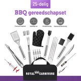 Royal Carnivore BBQ Gereedschapset | 25 Delig | Inox