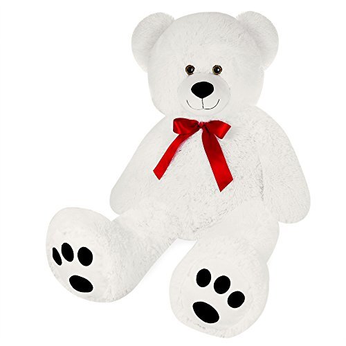 deuba Teddybeer Knuffelbeer XXL 150 cm Wit Pluche Knuffel met Strik Grote Teddy Beer Valentijn Kado Cadeau Pootafdruk