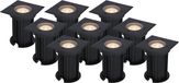 HOFTRONIC Set van 9 Ramsay LED Grondspot Zwart - 2700K Warm wit - Vierkant Aluminium - 5 Watt 400 Lumen - IP67 Waterdicht