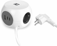 ACT AC2420 Stekkerdoos Kubus - 3 Stopcontacten - 3 USB Poorten - 1.5m Kabel - Wit