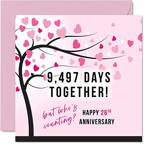 Stuff4 Grappige 26-jarig jubileumkaart voor vrouw of echtgenoot - 9497 dagen samen - I Love You geschenken, gelukkige 26e huwelijkskaarten voor partner, 145 mm x 145 mm wenskaarten voor zesentwintig jubileum