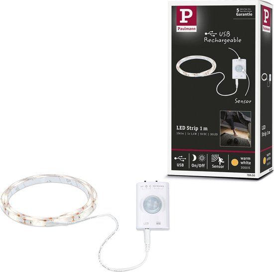 Paulmann LED Strip - 1m - 3000K - Batterijvoeding - Wit