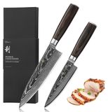 Santoku-messen set, 67-laags damaststaal, 2-delig, handvat van pakka hout