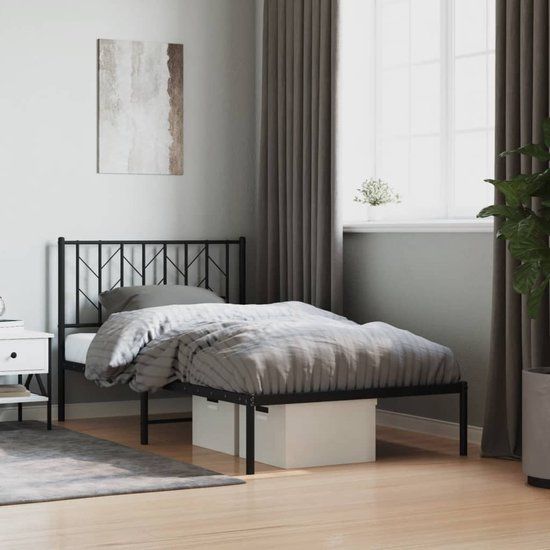 vidaXL Bedframe met hoofdbord metaal zwart 100x190 cm