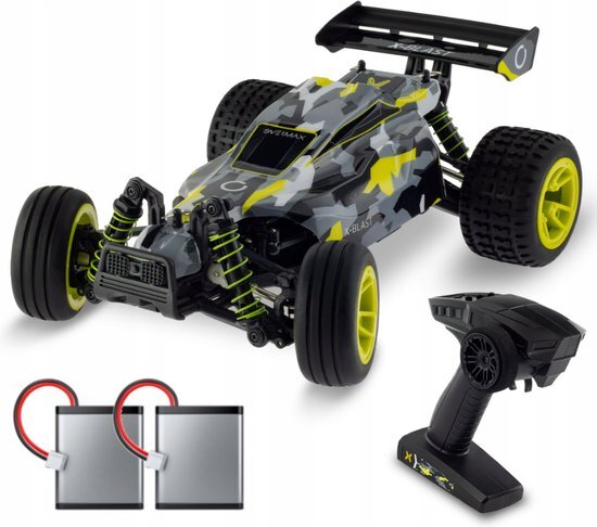 Overmax X-Blast RC Car, op afstand bestuurbare auto, 4 x 4, snelheid van 45 km/h, bereik van 100 m, led-verlichting, onafhankelijke vering, grote voertuigafmetingen, zwart-geel