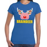 Bellatio Decorations Foute Kerst t-shirt braindeer blauw voor dames XS