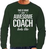 Bellatio Decorations Awesome Coach - geweldige trainer cadeau sweater groen heren M