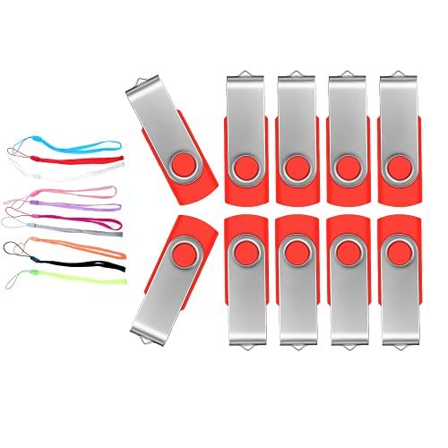 FEBNISCTE 8 GB Memory Stick Bulk 10 Pack USB 2.0 Sticks - Multipack Portable PenDrive 8 GB Value Flash Drive met Lanyards - Rode Swivel Zip Drive Gegevensopslag Videobestanden voor Relatiegeschenk