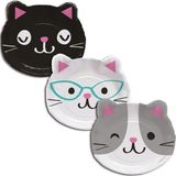 Merkloos / Sans marque Haza 3D wegwerp katten / poezen thema feestbordjes - 23 cm - 16x stuks - karton - Verjaardag