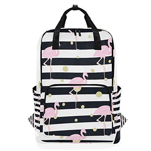 FANTAZIO Flamingos Goud Polka Dot Strepen Rugzak Casual Dagpack