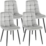 CLP Antibes Set van 4 Eetkamerstoelen - Zonder armleuning - Metaal frame - Velvet - Fluweel/grijs
