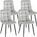 CLP Antibes Set van 4 Eetkamerstoelen - Zonder armleuning - Metaal frame - Velvet - Fluweel/grijs
