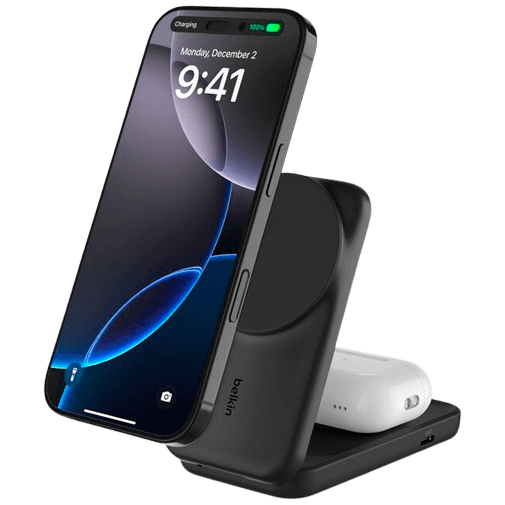 Belkin UltraCharge 25w Qi2 2in1 Magnetic Charger plus USB-C EU Black Square Binnen
