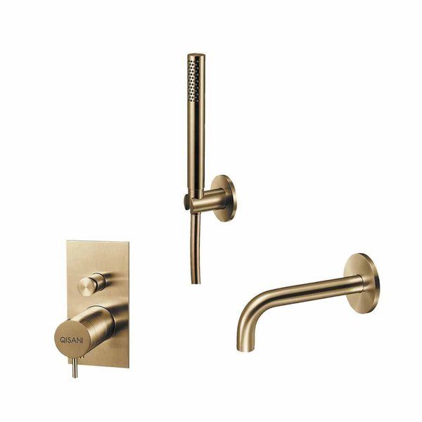 Qisani Flow inbouw badkraanset met staafhanddouche Geborsteld Gold 25640.06