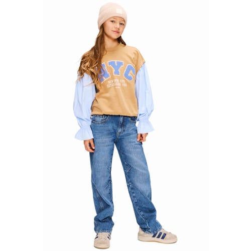 Retour Jeans oversized sweater met tekst - zand