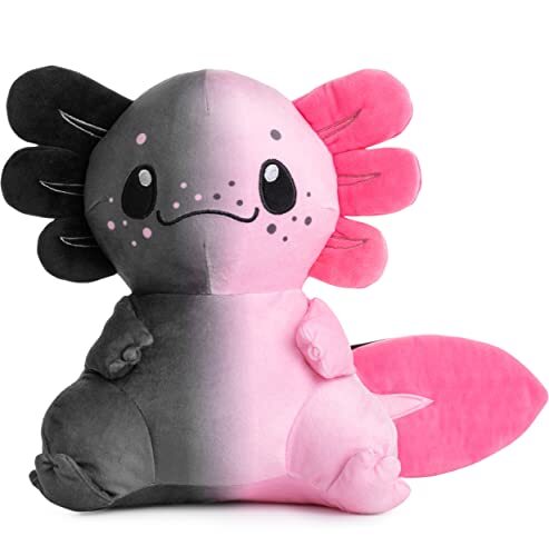 corimori Axolotl Pluche dier, grijs, roze, 25 cm, Freckles de Harlekin Axolotl, schattig knuffeldier