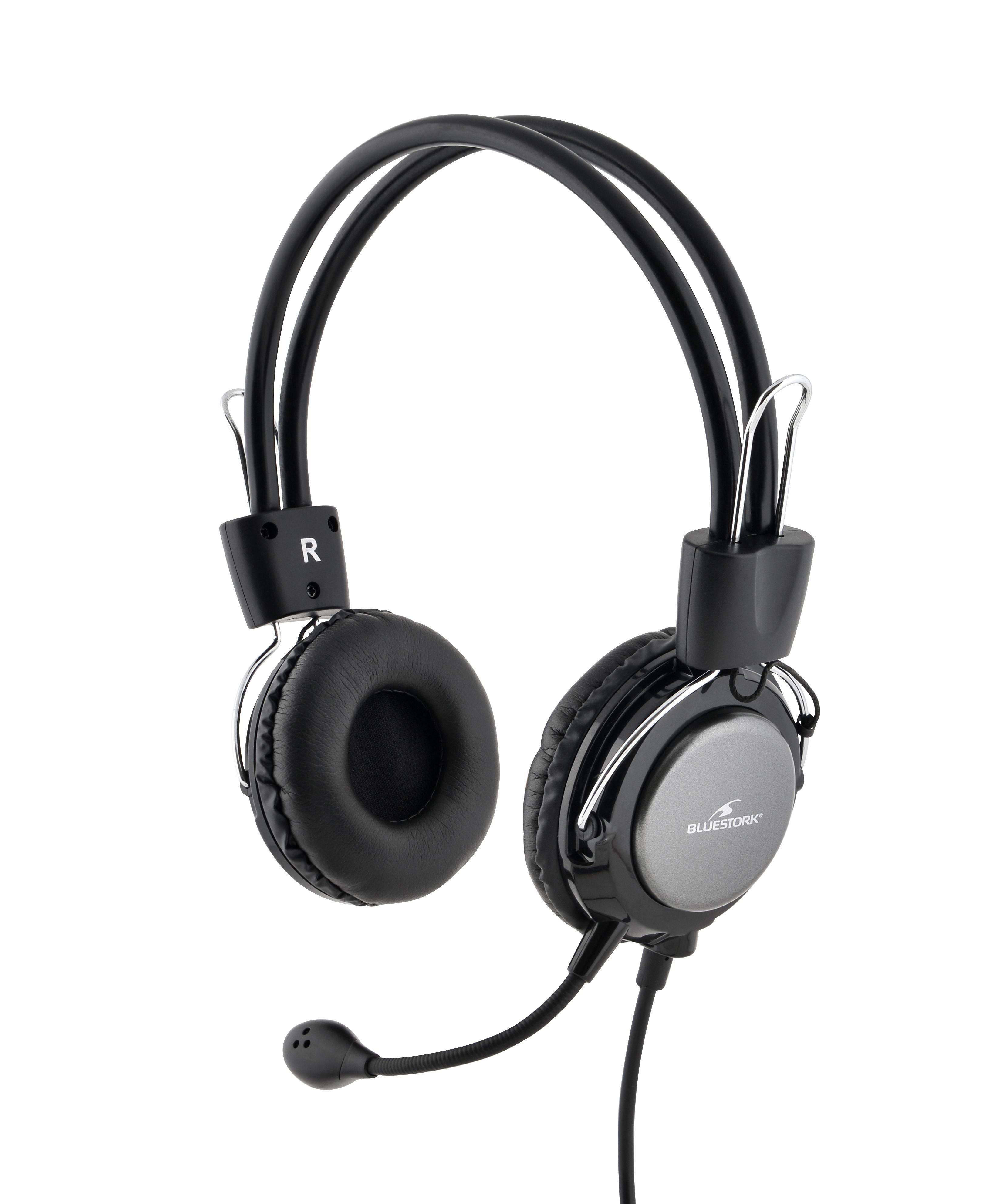 Bluestork MC-201 Headset - Bedraad - Hoofdband - Kantoor/Callcenter - Zwart/Zilver