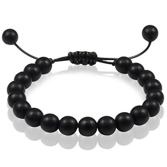 Memphis Verstelbare kralen armband Zwart Matte Agaat 8mm
